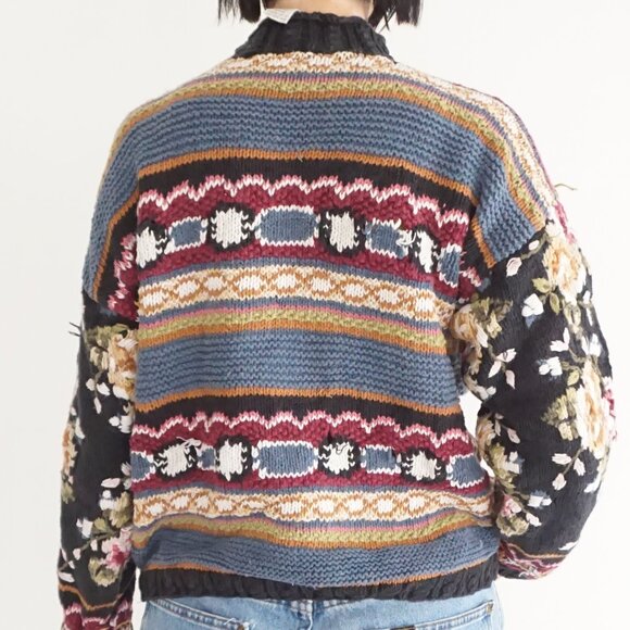 Vintage Express Tricot Floral Stripe Textured Chunky Knit Cottagecore Sweater M - Picture 2 of 11